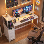 Computer Desk with Monitor Stand and Built-In Charging Hub for Home Office or Gaming White AOSOM