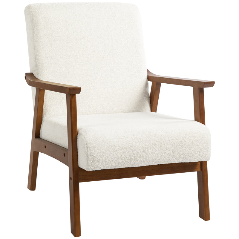 Accent Chair with Soft Boucle Upholstery for Reading Nook or Bedroom White Brown