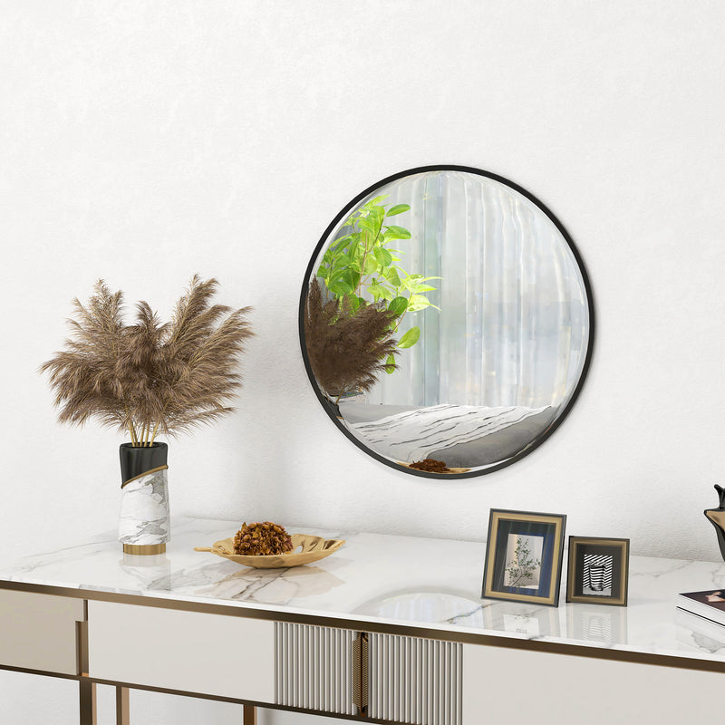 Modern Round Wall Mirror 61cm for Bedroom Living Room or Bathroom Home Decor Black