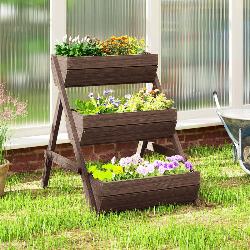 3 Tier Wooden Raised Garden Bed 66L for Flowers Vegetables and Herbs by Outsunny