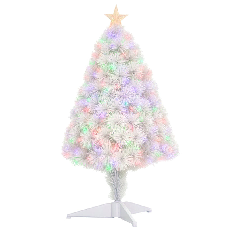 2.5ft white tabletop fibre optic Christmas tree with a star topper on a white base