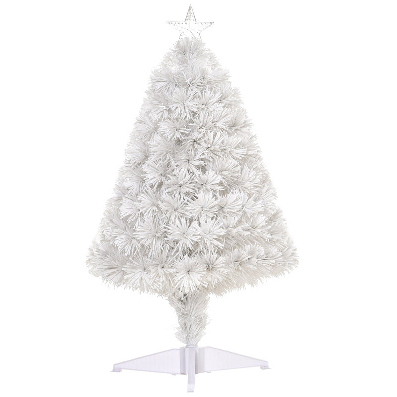 Front view of the 2.5ft white fibre optic tabletop Christmas tree