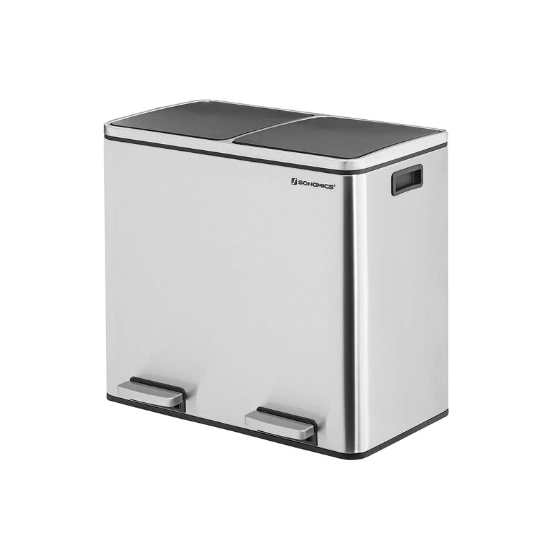 Stainless Steel 2 Compartment Recycling and Rubbish Bin with Pedal for Kitchen or Office by Songmics