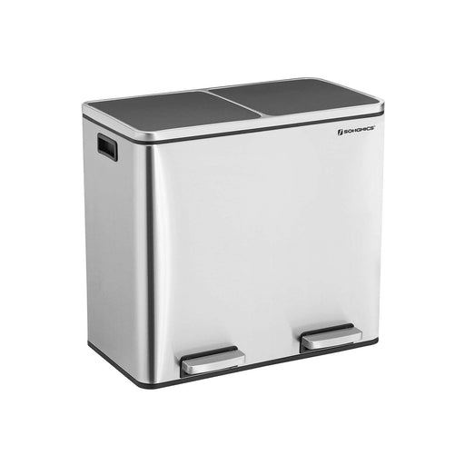 Stainless Steel 2 Compartment Recycling and Rubbish Bin with Pedal for Kitchen or Office by Songmics