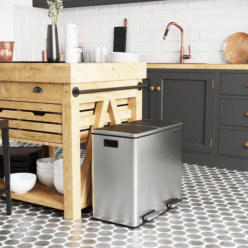 Stainless Steel 2 Compartment Recycling and Rubbish Bin with Pedal for Kitchen or Office by Songmics
