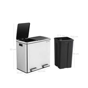 Stainless Steel 2 Compartment Recycling and Rubbish Bin with Pedal for Kitchen or Office by Songmics