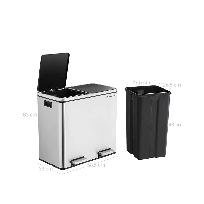 Stainless Steel 2 Compartment Recycling and Rubbish Bin with Pedal for Kitchen or Office by Songmics