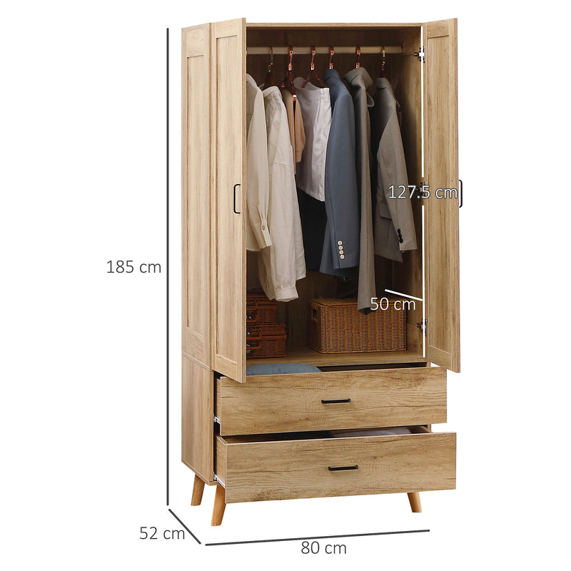 2-Door Wardrobe with Drawers & Rail