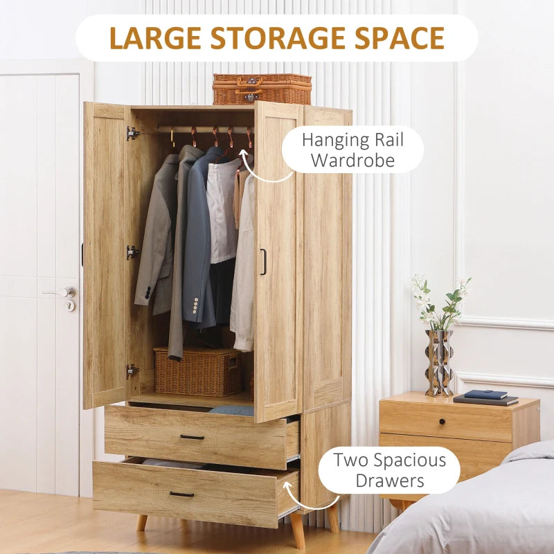 2-Door Wardrobe with Drawers & Rail