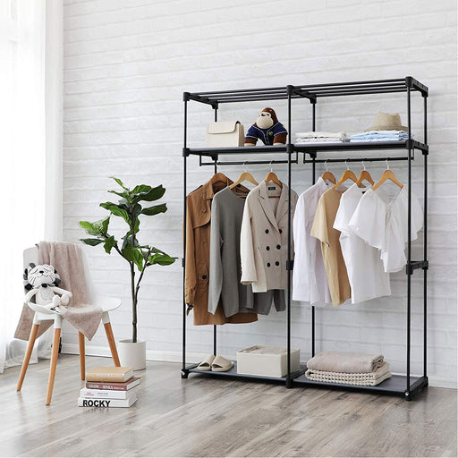 Double Hanging Rail Clothes Wardrobe with Spacious Storage for Bedroom by Songmics