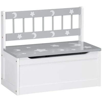 2-IN-1 Wooden Toy Box: Grey, Star & Moon, Safety Rod Zonekiz