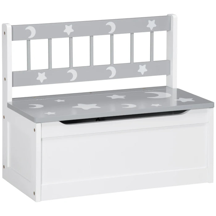 2-IN-1 Wooden Toy Box: Grey, Star & Moon, Safety Rod