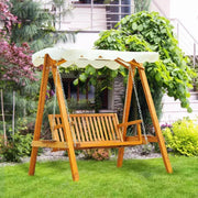 2 Seater Wooden Garden Swing Chair, Cream White Outsunny