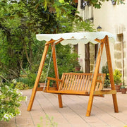 2 Seater Wooden Garden Swing Chair, Cream White Outsunny