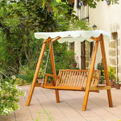 2 Seater Wooden Garden Swing Chair, Cream White Outsunny