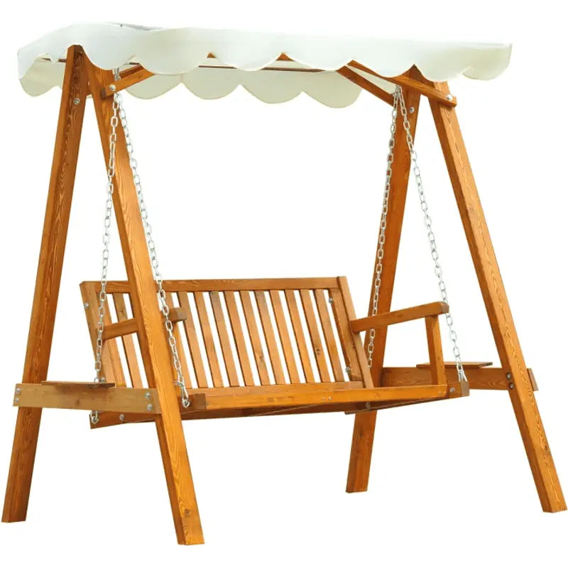 2 Seater Wooden Garden Swing Chair, Cream White Outsunny