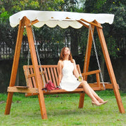 2 Seater Wooden Garden Swing Chair, Cream White Outsunny