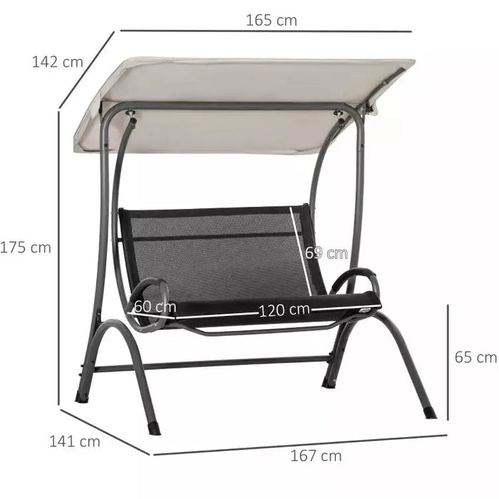 2 Seater Swing Chair With Tilting Canopy, Texteline Seats