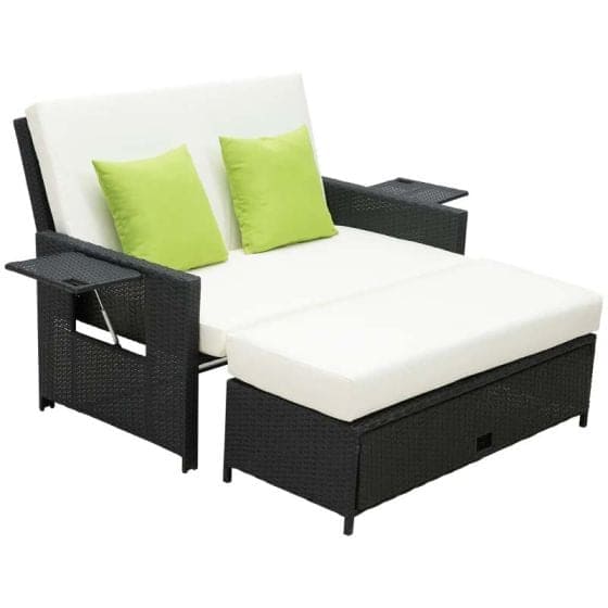 2 Seater Rattan Daybed Outdoor, Black