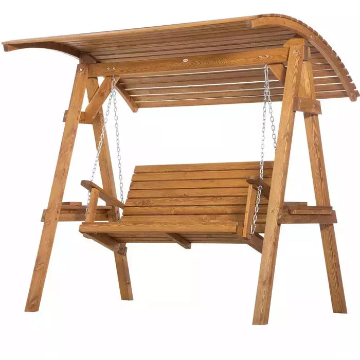 2 Seater Wooden Garden Swing With Adjustable Canopy