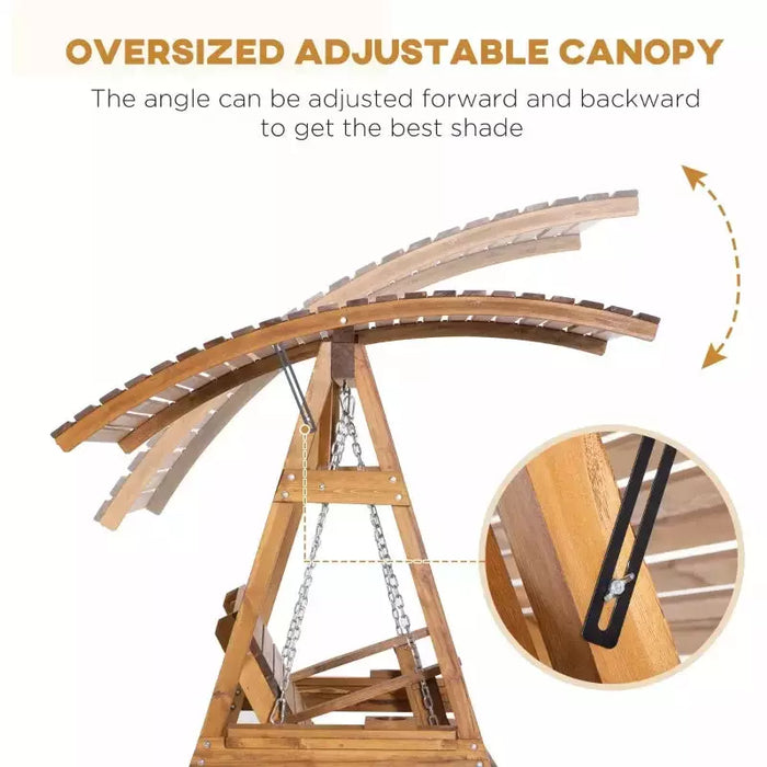 2 Seater Wooden Garden Swing With Adjustable Canopy