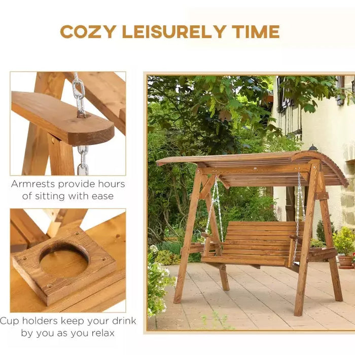 2 Seater Wooden Garden Swing With Adjustable Canopy