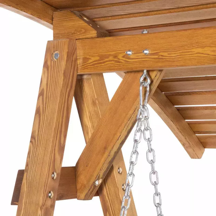 2 Seater Wooden Garden Swing With Adjustable Canopy