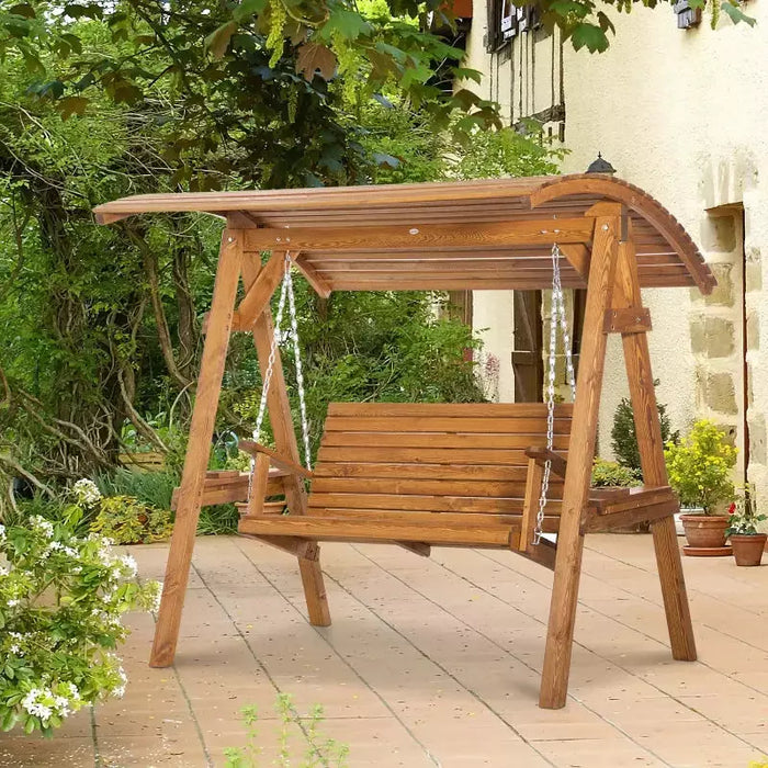 2 Seater Wooden Garden Swing With Adjustable Canopy