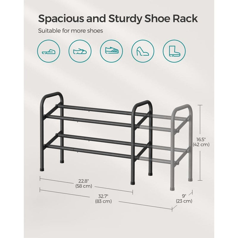 Black 2 Tier Extendable Shoe Rack by Songmics