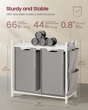 Dimensions diagram showing the sorter at 72 cm tall, 71.3 cm wide and 33 cm deep with weight limits