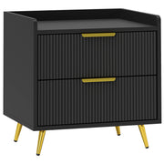 Studio view of the 2 drawer bedside table with fluted drawers and gold metal legs