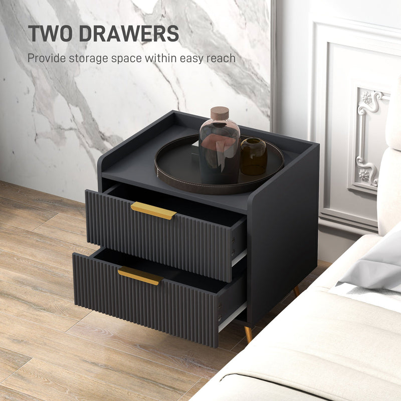 Both drawers pulled open showing storage space within easy reach