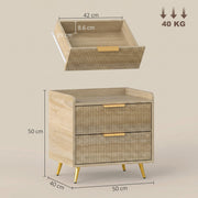 Measurement diagram showing 50 cm width, 40 cm depth, 50 cm height and drawer interior