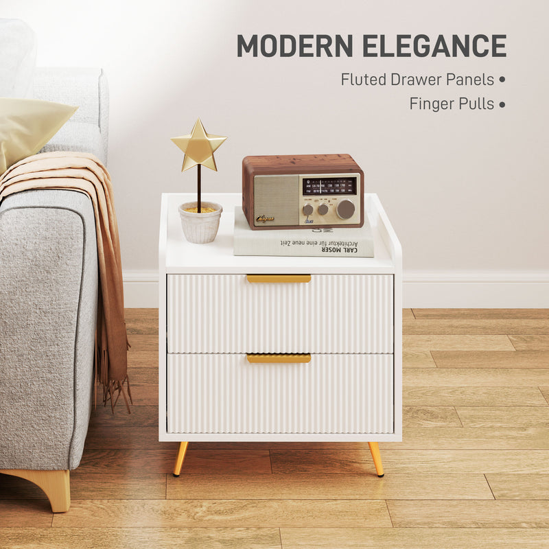 Modern elegance callout highlighting fluted drawer panels and finger pulls
