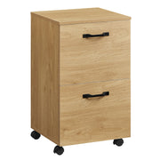 Straw yellow 2-drawer filing cabinet closed, front studio view
