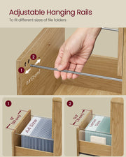 Hand adjusting the hanging file rail inside the drawer