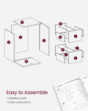 Exploded assembly diagram showing the labelled cabinet parts
