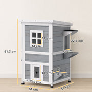 Dimension diagram showing the PawHut 2-floor cat house at 51 x 51 x 81.3 cm with window and door sizes labelled