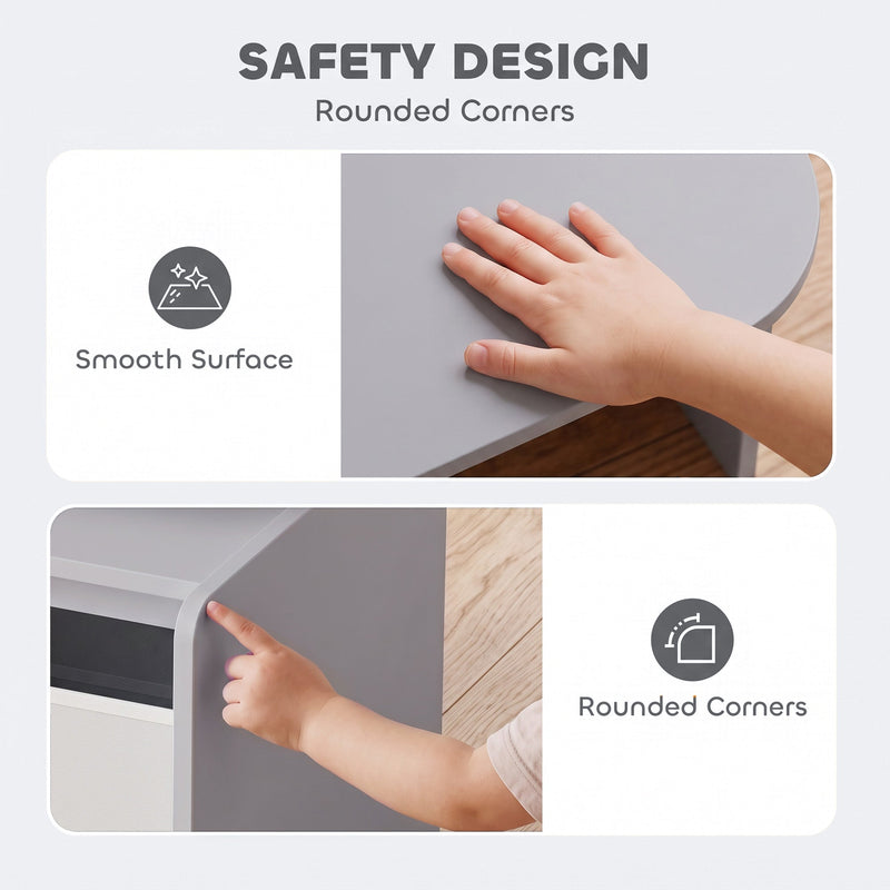 Safety design graphic showing the smooth surface and rounded corners