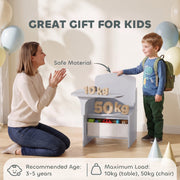 Great gift for kids graphic showing recommended age 3-5 years and maximum load 10kg table 50kg chair