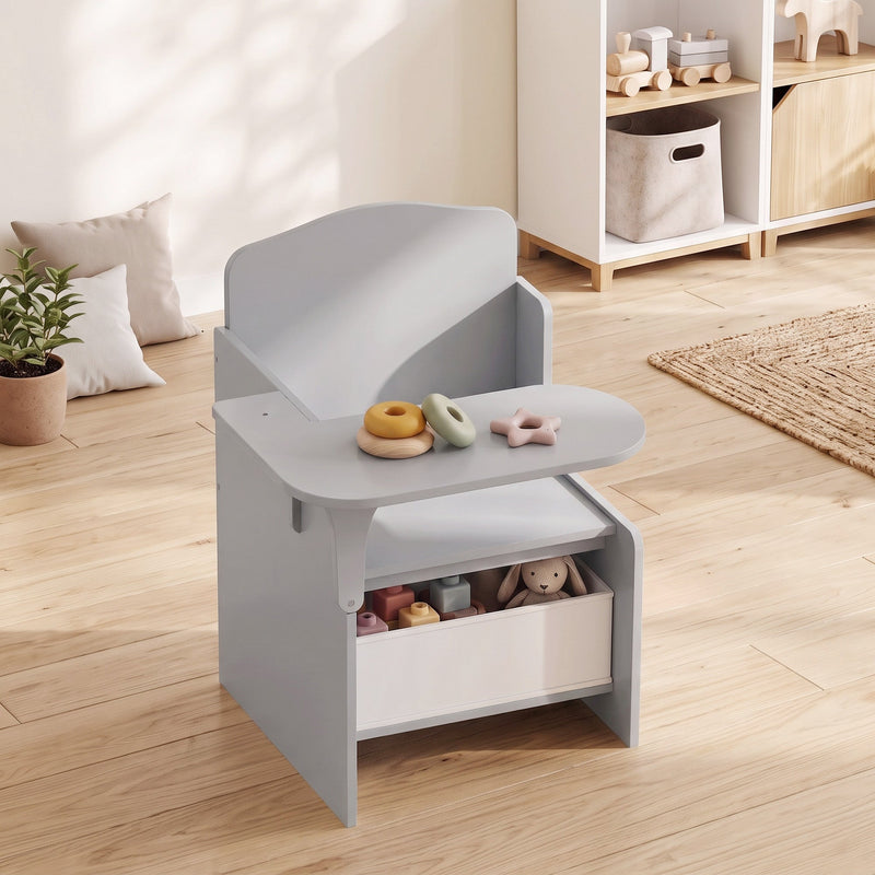 AIYAPLAY desk and chair set styled in a children's bedroom beside a toy shelf