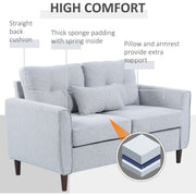 Side profile of grey tufted fabric loveseat sofa