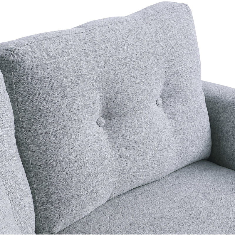 Close-up of grey linen fabric texture on backrest cushion