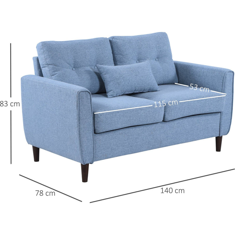 Blue sofa dimension diagram, 140W x 78D x 83H cm with 115cm seat width