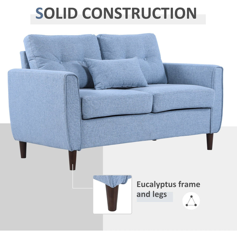 Blue sofa solid construction with eucalyptus wood legs detail