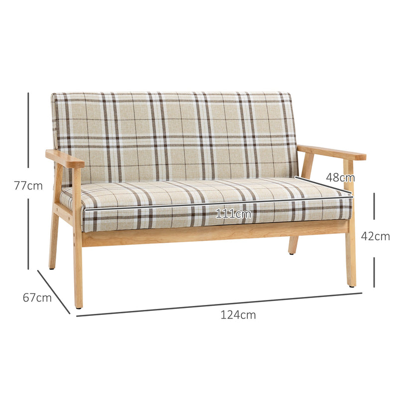 Dimensions diagram showing 124 cm wide, 67 cm deep, 77 cm high and 42 cm seat height