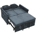 Homcom dark blue chenille sofa bed shown fully pulled out into bed mode with two pillows