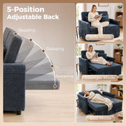 Backrest angle chart showing 5 positions for reading, relaxing and napping in sofa, lounger and bed mode