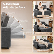 Adjustable back diagram with photos of the sofa, lounger and bed modes in use