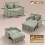 Size chart giving 130 x 91 x 100 cm sofa dimensions, 190 cm bed length and 47 cm seat height